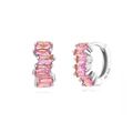 Ag 925 silver stud earrings with gradient pink orange rectangular cubic zirconia stones - Silver with Pinkish Orange Baguette Zircon Hoop (Silver Earring Post)
