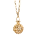 Collana vintage con ciondolo medaglione traforato a fiori dorati e catena lunga maglia - Oro