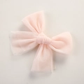 Detailed view of a pink mesh bow hair clip for girls with elegant layered tulle fabric - 10.5*7.5 CM / Pink