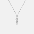 Silver S925 sterling paperclip pendant necklace with white zircons for women - Platinum