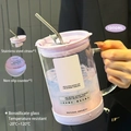 1000ML high borosilicate glass mug with purple straw and non-slip coaster in office setting - 1000ml / Grape Purple Salary Stainless Steel Straw Coaster Set