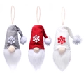 Tre gnomi natalizi in grigio, rosso e bianco con cappelli a maglia e lunghe barbe - Set di 3 - Stile Fiocco di Neve