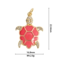 Macro shot of gold turtle pendant with red enamel shell and crystal rhinestones - DZY-2991 Red Turtle