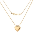 Detail of double-layer gold necklace with Forever letter and heart pendant charms - Double Layer Heart & Letter Tag Necklace