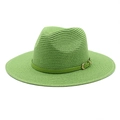 Detailed macro view of woven grass green sun hat texture with gold metallic buckle - M (56-58cm) / Grass Green