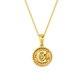 Hammered gold titanium necklace featuring a round pendant with bead edge and letter C - Letter C (S-P173-C)