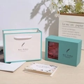 Cyan jewelry gift box set with red roses, matching gift bag and card for rings - Flower Box + Handbag + Greeting Card / Mint Green Feather Style
