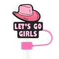 Roze cowboyhoed rietje topper met Let's Go Girls tekst voor 10mm brede rietjes - Let's Go Girls Cowboyhoed Label (03)