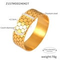 Gold titanium steel wide bangle featuring hexagonal honeycomb texture and Czech diamonds - Z157-Honeycomb Texture Zirconia-Gold Color