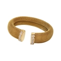 Macro view of gold mesh cuff bracelet with sparkling crystal stones on white background - With Zirconia / 12mm / Gold