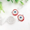 Red enamel Evil Eye connector charms with blue stones and crystals on marble background - Bright Silver Red Evil Eye-14588