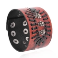 Punk-Stil breites rotes und schwarzes Lederarmband mit drei silbernen Totenköpfen - Rotbraun