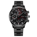 Business men's black stainless steel watch with chronograph sub-dials and red accents - Black Dial Black Pointer Black Case