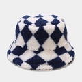 Cappello bucket in lana d'agnello con motivo a rombi blu navy e bianco - M (56-58cm) / Blu