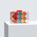 Multicolor acrylic evening clutch bag with marble texture and glitter geometric pattern - Orange