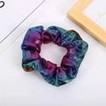Chic iridescent gradient hair scrunchie with metallic purple and blue fabric luster - Purple Blue Gradient