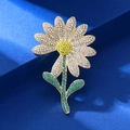 Elegant gold daisy brooch featuring white, yellow and green rhinestones for women - XD825085-2 White Daisy