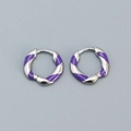 Polished S925 silver hoop earrings featuring purple enamel spiral twisted pattern - 925 Silver / Platinum (Purple)