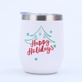 Detail of 12oz stainless steel wine tumbler with festive Happy Holidays 3D printed pattern - Style 19 / 12oz