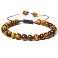Adjustable brown tiger eye stone beaded bracelet with durable black braided cord for men - Yellow Tiger Eye