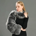 Chic long faux fox fur shawl with thick grey and white textures for elegant winter wear - Silver Fox