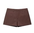Detailed flat lay of women's dark brown shorts in smooth plain weave fabric - XS / Shorts / Chocolate Brown