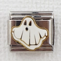 Italian style modular bracelet charm featuring a white enamel Halloween ghost design - White Ghost