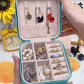Portable mint green jewelry travel case with ring slots and necklace hooks inside - 10x10x5cm / Blue