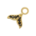 Macro detail of a golden whale tail pendant set with shimmering black round gemstones - Gold Black Zircon Fish Tail