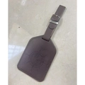 Brown PU leather luggage tag with embossed compass design and secure metal buckle - Dark Brown