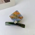 Fermaglio Amy Bear in acetato con motivo marmo verde e strass quadrato lucido - 4# Verde Texturizzato
