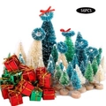 Detailed set of 56 mini sisal Christmas trees with tiny red and green gift boxes - Set 4 - 56PCS