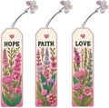 Set di 3 segnalibri DIY in pelle PU con diamanti, temi Speranza, Fede e Amore - Cuore Floreale con Citazioni Ispiratrici (SQ-182) / Stile in Pelle PU