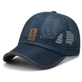 Berretto da baseball in rete blu scuro con toppa in pelle marrone per sport all'aperto - Regolabile / Blu navy