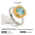 Zweifarbiger Edelstahlring mit hellblauem quadratischem Kristall in Gold- und Silberoptik - JDR0302014-PS-BL-7 Gold Silber Quadratischer Blauer Edelstein