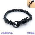 Men's matte black titanium dragon head bracelet with 230mm heavy chain and T-toggle clasp - Style B Black Dragon