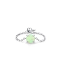 Verstellbarer S925 Sterling Silber Kettenring mit rundem Opal und verschiebbarem Verschluss - Einstellbar Offen / Hellgrün Rund