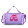 Purple girls ballet dance bag with sequin shoes, lace trim, and pink bow details - Purple (Long Lace Ballet Shoes)