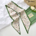 Floral skinny scarf in creamy white and forest green border with satin finish - Green Small Floral