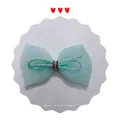 Detail of mint green mesh bow hair clip with pink striped tie and sweet style design - Light Green
