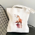 Minimalist white canvas tote bag featuring an artistic watercolor fox print - Watercolor Red Fox