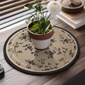Absorbent khaki leather coaster with floral print and circular typography design - French Vintage Style-N