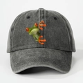 Dunkelgraue Baseballkappe mit gewaschenem Effekt und 3D-Frosch-Stickerei für Damen Herren - Schwarz