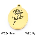 Pendentif ovale en acier inoxydable doré avec motif rose noir gravé - Style Rose (KLJ8082-Z)