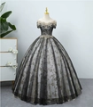 Elegant black and gold evening gown with intricate embroidery and a full mesh skirt - XS / Top And Bottom / Black
