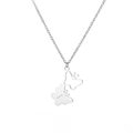 Dettaglio della collana in acciaio inox argento con pendente a farfalla e cuore cavo - Doppia Farfalla / Argento