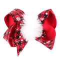 Nœud de Noël en flanelle rouge de 4 pouces avec flocons de neige et pompon blanc - Style à Carreaux Flocon de Neige Rouge