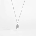 Polished S925 silver necklace featuring a sparkling crystal-encrusted letter M pendant - 925 Silver / M