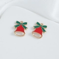 Christmas bell charm with red enamel body and green bow design on white satin - No.21 Hollow Bell