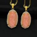 Gold stainless steel Virgin Mary pendant necklace with pink resin and diamond stones - Pendant Only / Pink